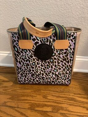 Consuela Lavender Leopard Tote with Multicolor Straps